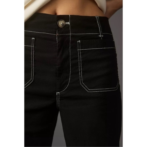 NWT Anthropologie Maeve Colette Wide-Leg Linen Pants Black Contrast Stitch 24P - Picture 3 of 14